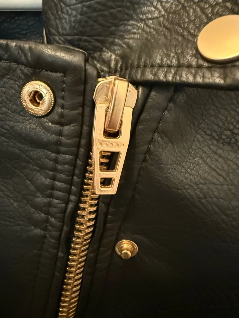 Women’s Black Faux Leather Moto Jacket with Gold/Rose Gold Hardware